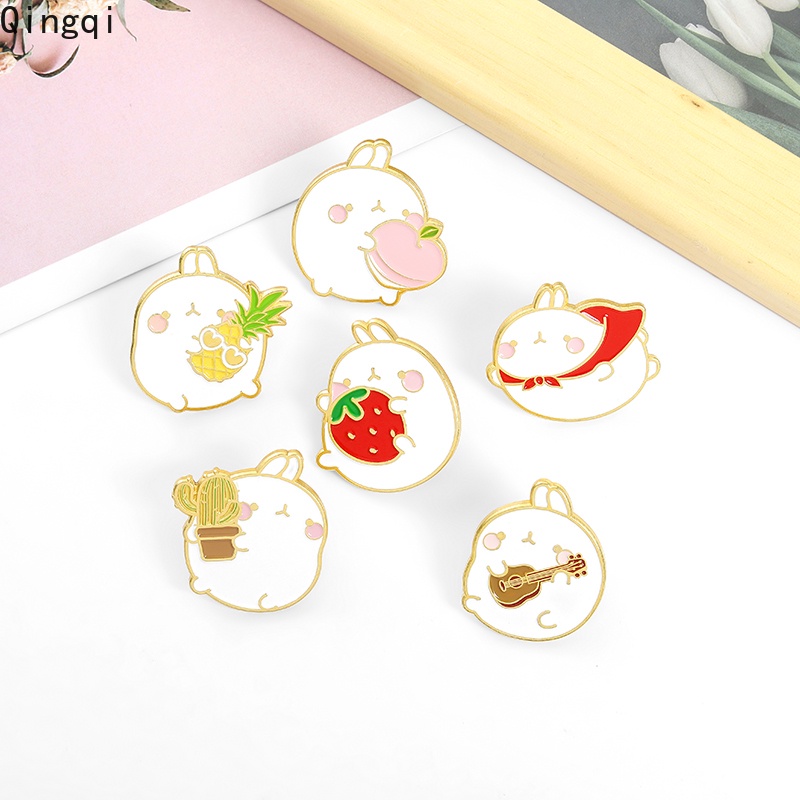 Bros Pin Enamel Bentuk Kartun Kelinci Putih Kaktus Peach Gitar Untuk Ransel