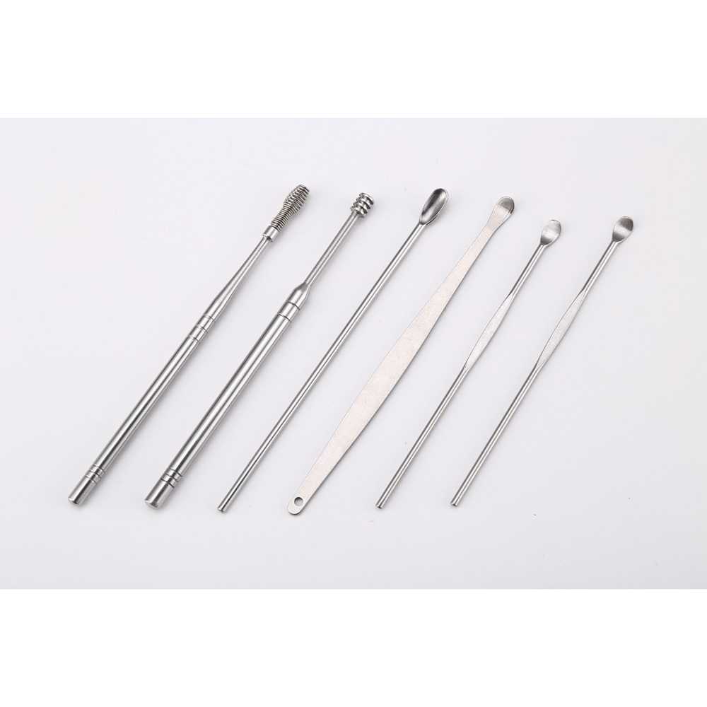 Set Pembersih Telinga Korek Kuping Ear Spoon Tool 6PCS / Korek Kuping Spiral Stainless Steel Besi Panjang Set Ear Pick Anti Karat Tebal Kecil / Kurek Korokan Korek Kuping Dewasa Anak / Alat Pembersih Kotoran Kuret Telinga Kering Basah Murah Original