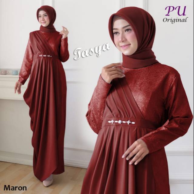 Tasya Maxy, MAXI DRESS MUSLIM SUPER CANTIK BAHAN JACQUARD GLITER IMPORT MIX CREPE LD 100 TERMURAH