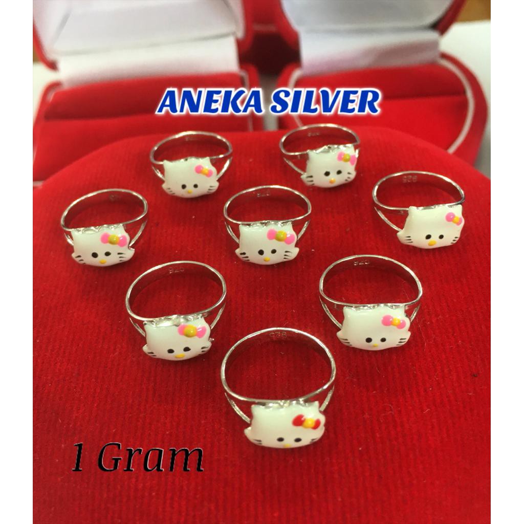 Cincin anak cat hello kitty, perak 925,sepuh emas putih