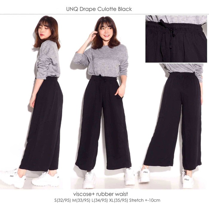  UNIQLO  Drape Culotte Black Celana  Panjang  Wanita  Branded 