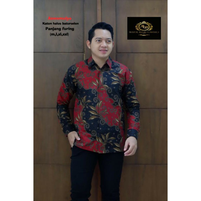 Batik Lengan Panjang Pria Warna Merah Marun Batik Warna Merah Lapis Furing Batik Exclusive ASWOMULYO