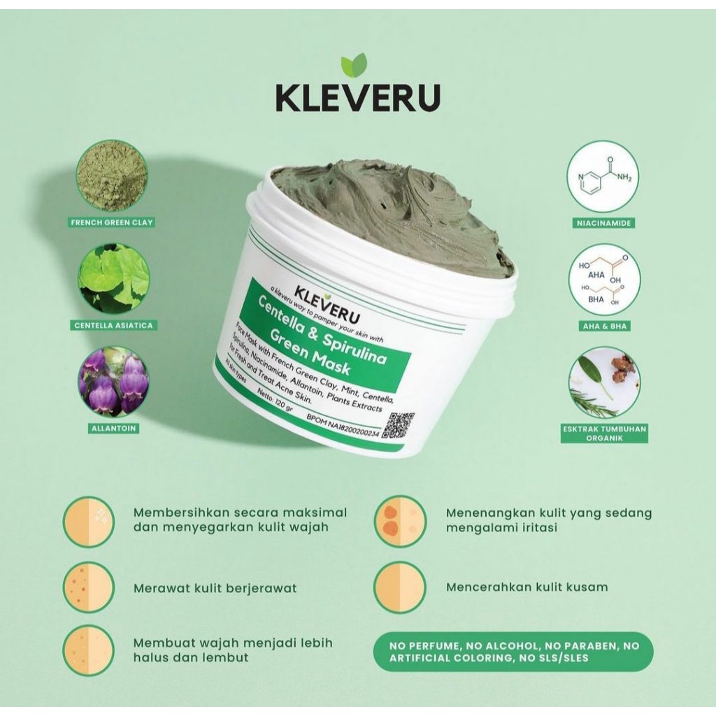 Kleveru Centella And Spirulina Green Mask 120 Gr120 gr