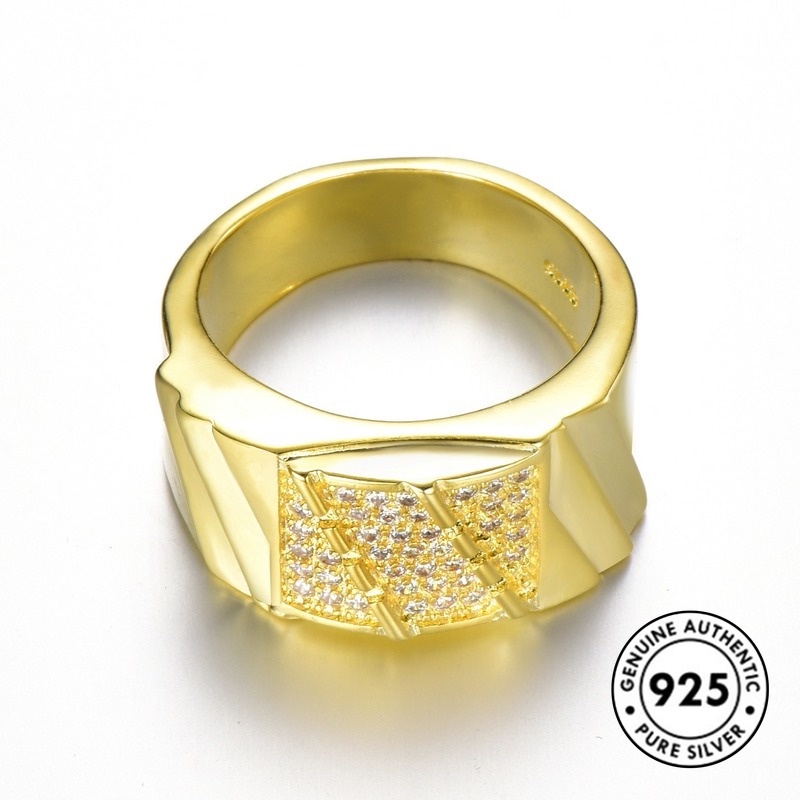 Set Cincin Pasangan Bahan S925 Lapis Emas Aksen Berlian