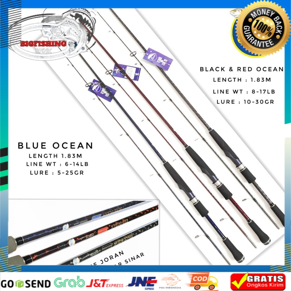 Joran Pancing Spinning Orca black Ocean 180 Carbon X Wrapping kuat dan ringan