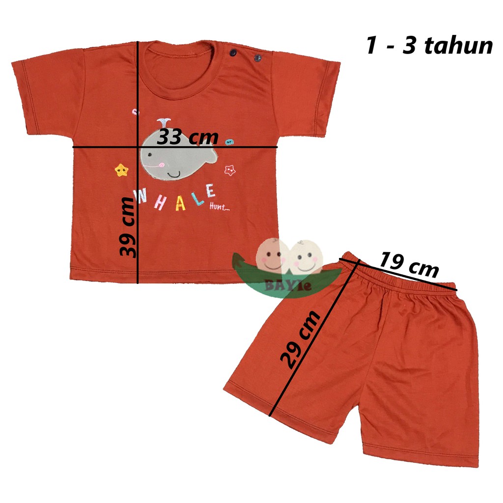 BAYIe - Setelan Kaos Oblong Anak/Bayi Lengan PENDEK Motif FISH IDOLA umur 1 - 3 TAHUN