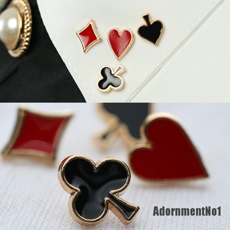 (Adornmentno1) 4pcs / Set Bros / Pin Motif Kartu Poker Untuk Aksesoris Tas Ransel / Pakaian