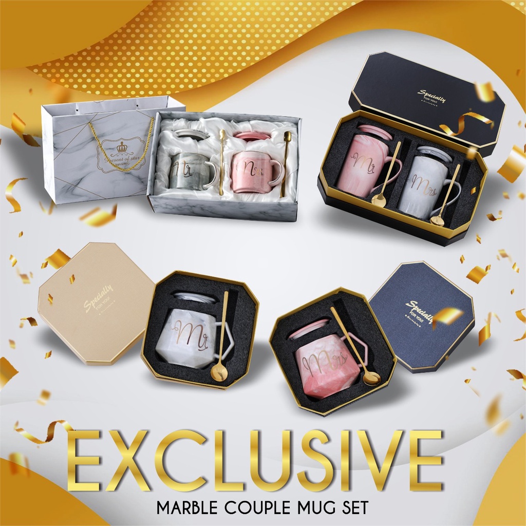 Cangkir Gelas Hampers Couple Mug Marble Keramik Tutup Mr Mrs Pasangan Couple Kado Pernikahan Couple Wedding Gift Aesthetic Set