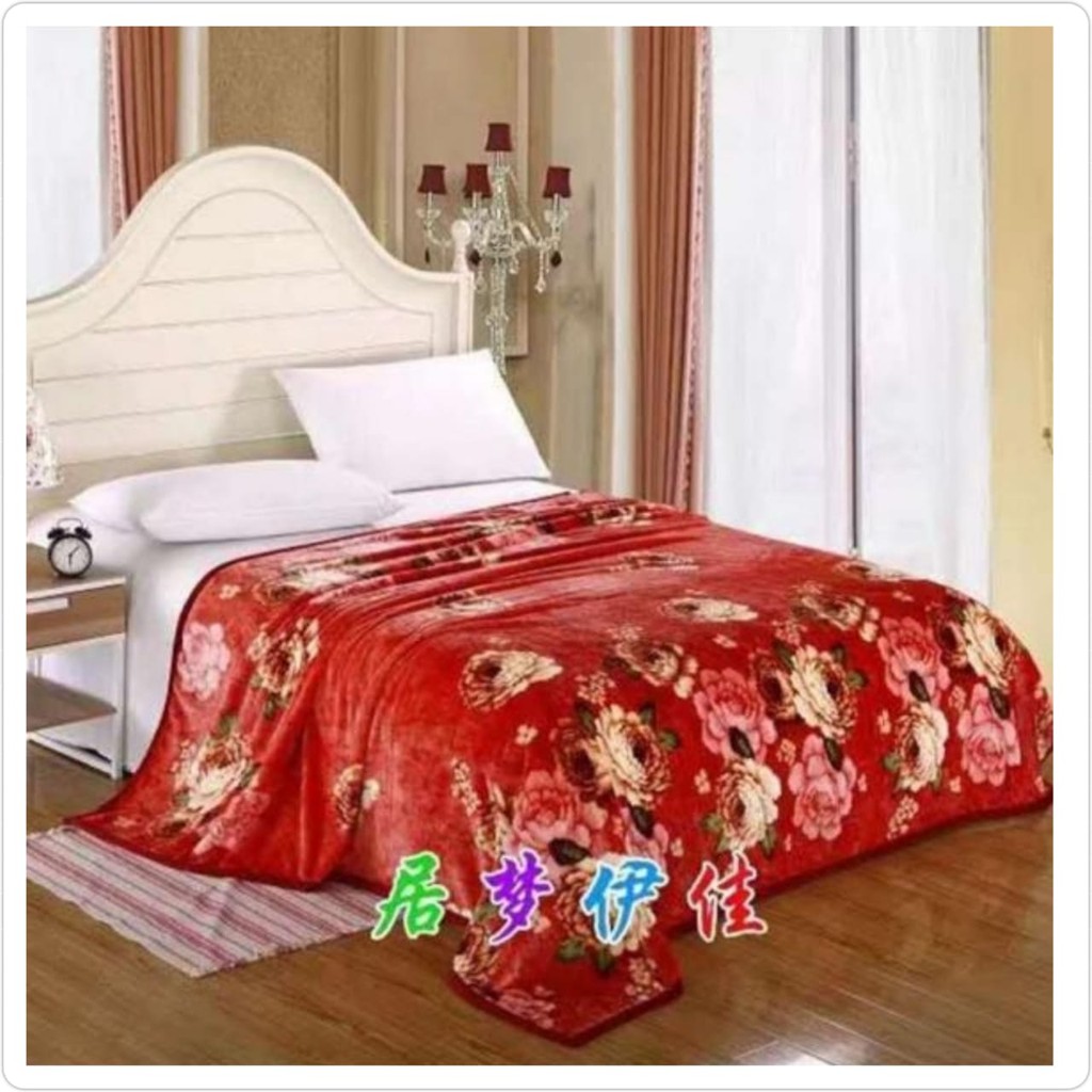 Selimut Bulu Halus Motif Dewasa  Aesthetic Atisashop Murah Berkualitas Lembut Uk135x190 New Arrival-Red Rose
