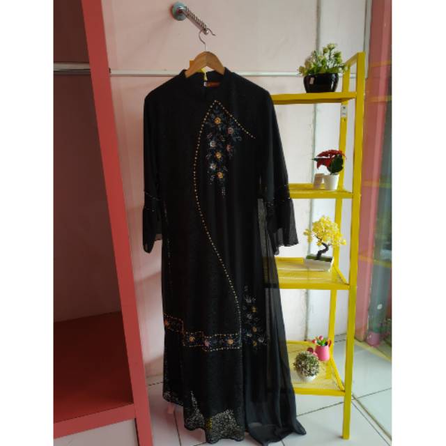 Baju gamis hitam ceruty mix brokat premium elegant