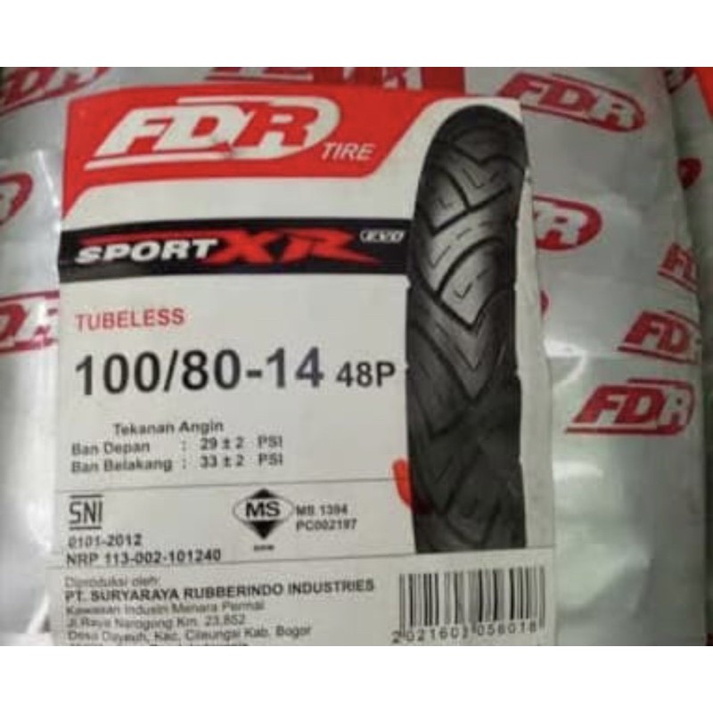 Ban Motor FDR Sport XR Evo 100/80 Ring 14, Tubeless