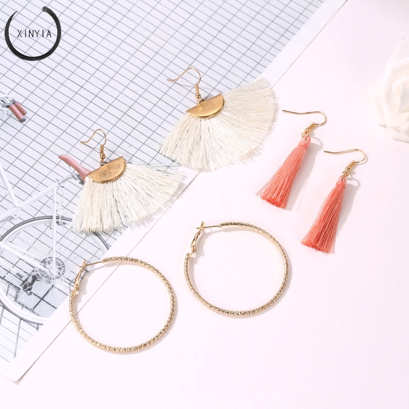 (6 Pasang / Set)Fringed Circle Pearl Kombinasi AntingBerlebihan Fashion Wanita Mengatur Anting