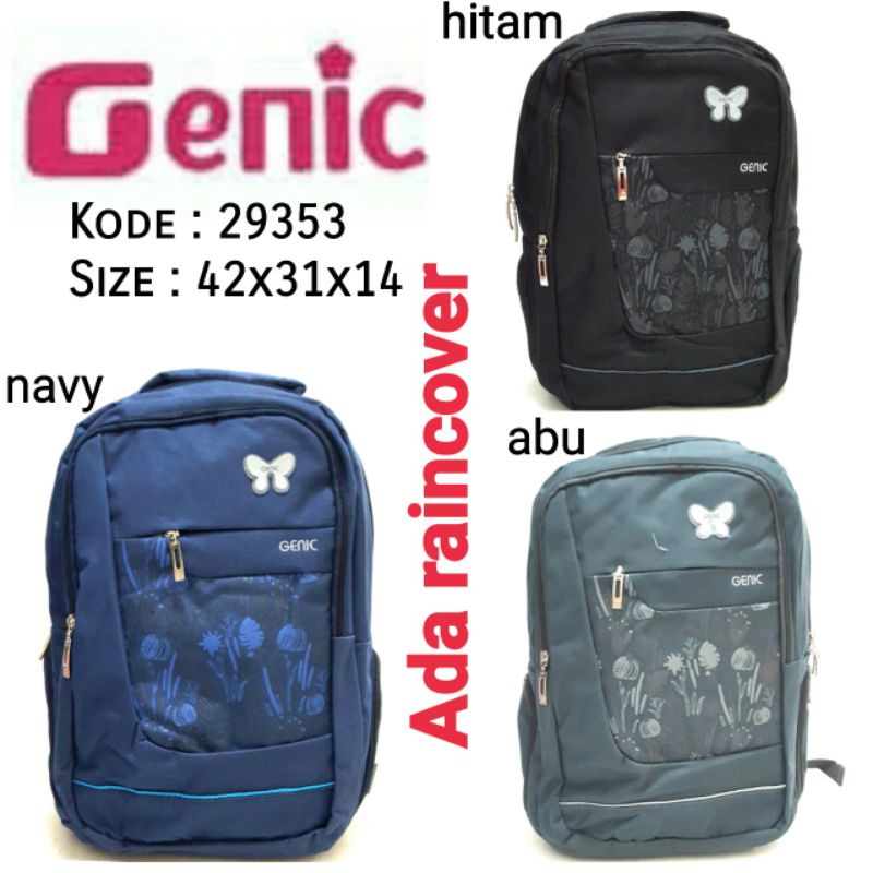 TAS RANSEL SEKOLAH ANAK CEWEK GENIC ADA RAINCOVER 3Warna Navy Abu Hitam Kode 29353