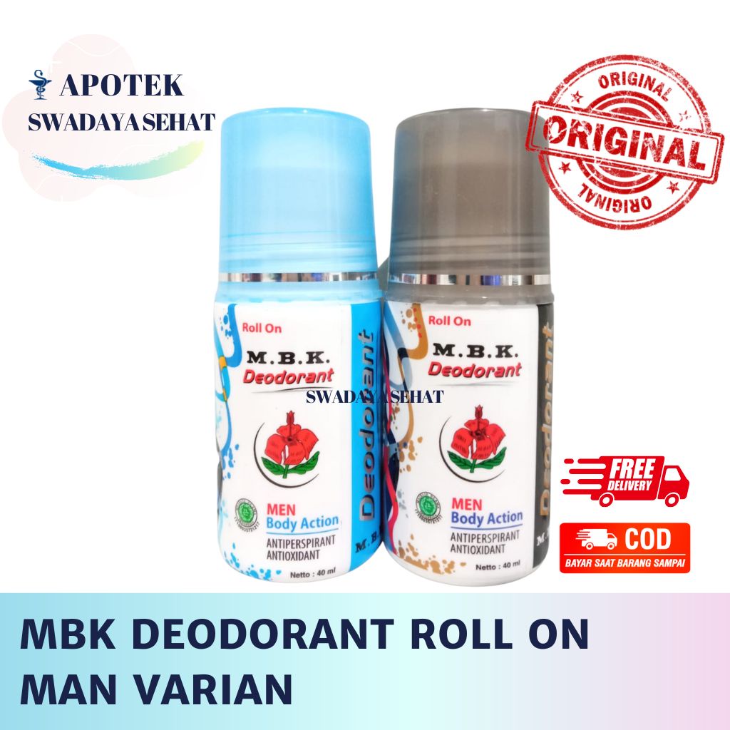 MBK DEODORANT ROLL ON 40ML WOMEN MEN Body Action Free Action Pink Ungu Black Biru