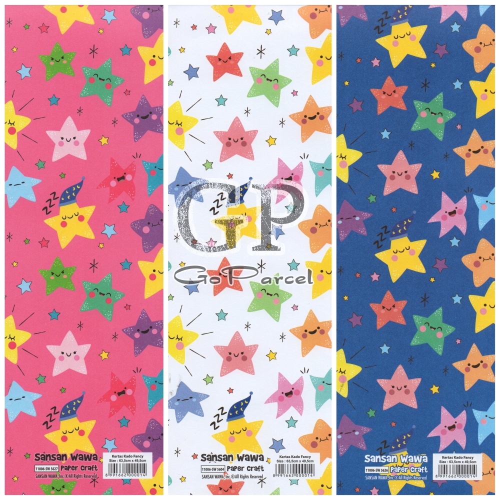 ( 5 Lembar ) STARS SANWA - KERTAS KADO COLORS - GIFT WRAP PAPER SANSAN WAWA BINTANG STAR WARNA WARNI VINTAGE UNIVERSAL ELEGANT