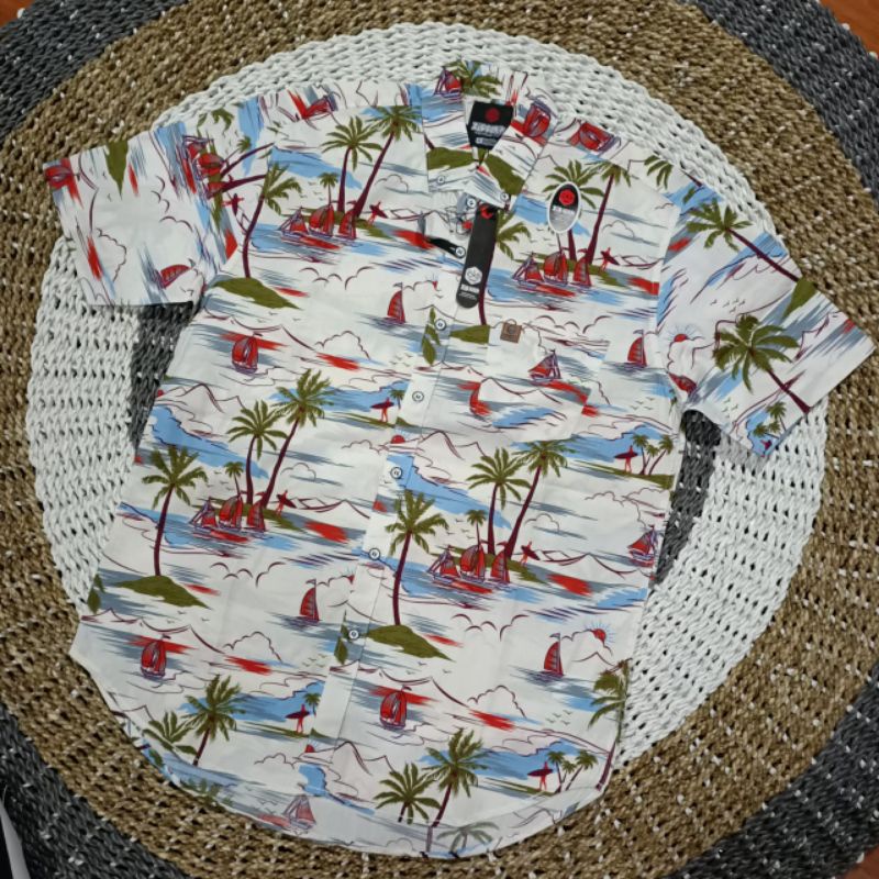 Kemeja daun pantai zid denim