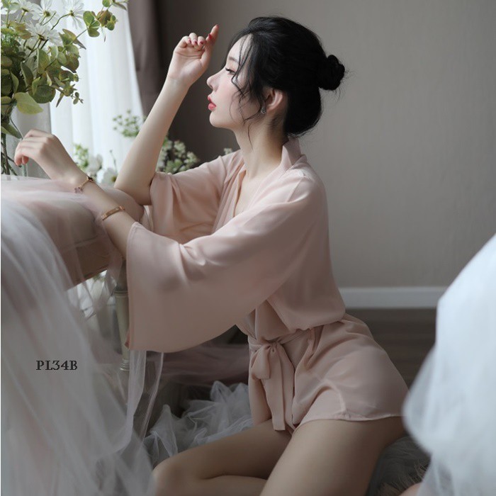 [TOKO TERPERCAYA] SEXY KIMONO LINGERIE SEKSI BAJU TIDUR WANITA DEWASA NIGHTGOWN LACE SALEM PL34B