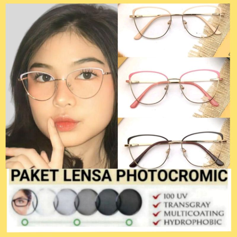 kacamata wanita 6507 cat Eye bisa minus normal selinder frame besi