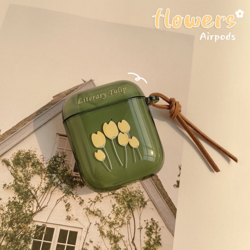 Airpods Case 1 2 3 PRO Green Flower Aesthetic Soft Casing