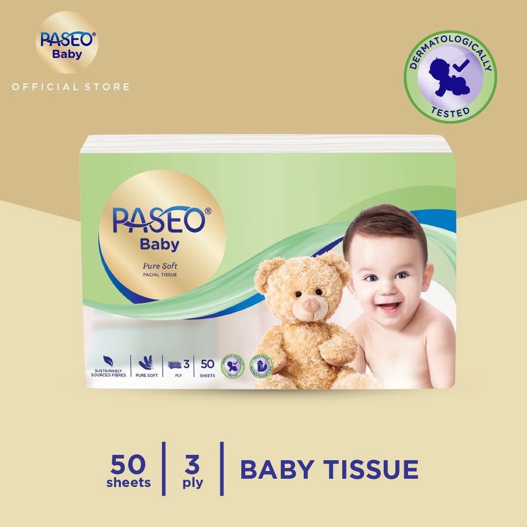 PASEO BABY PURE SOFT FACIAL TISSUE 3 PLY 50'S / TISSU KERING