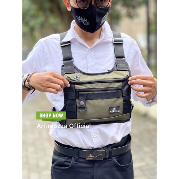 TAS DADA PRIA TERBARU CHEST RIG BAG BACKPACK ORIGINAL NEISDA GREEN ARMY