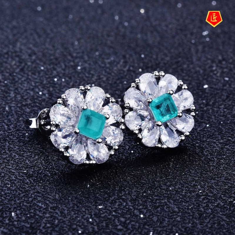 [Ready Stock]Natural Paraiba Necklace Ear Stud Jewelry Set