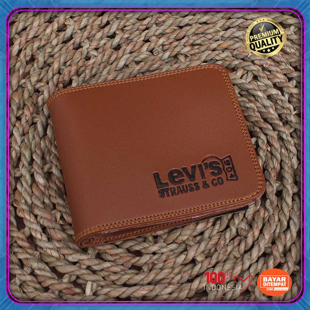 6.6 GREAT SALE! Dompet pendek levis cowok Bahan sintetik Lipat Polos Original