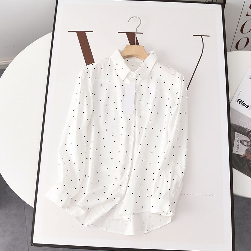 Kemeja Polkadot Lengan Panjang/Kemeja Wanita Bahan woolpeach