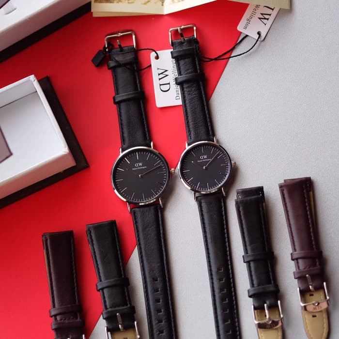 Jam Tangan Couple Pria Wanita Dw Daniel Wellington Leather Strap Set Best Quality