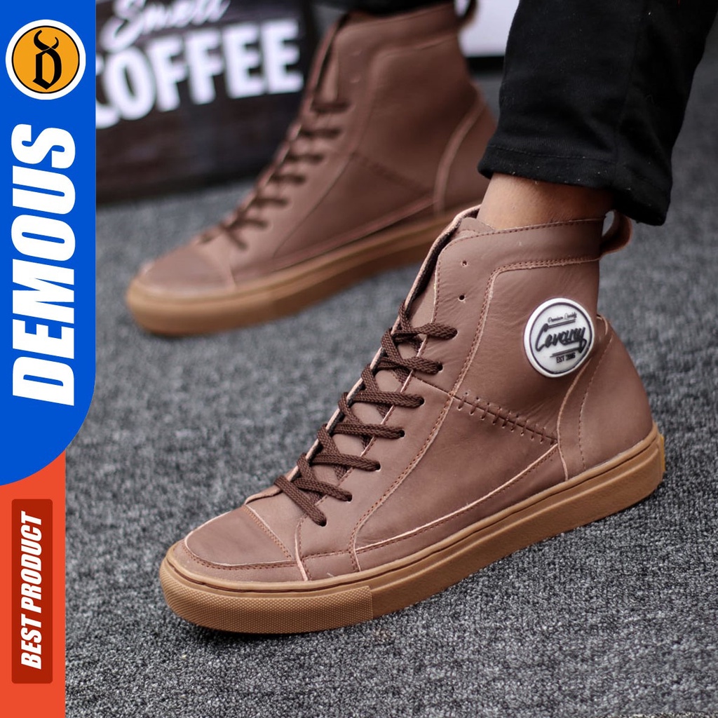 DEMOUS Dantez - Sepatu Sneakers Casual Tali Pria Kulit Asli