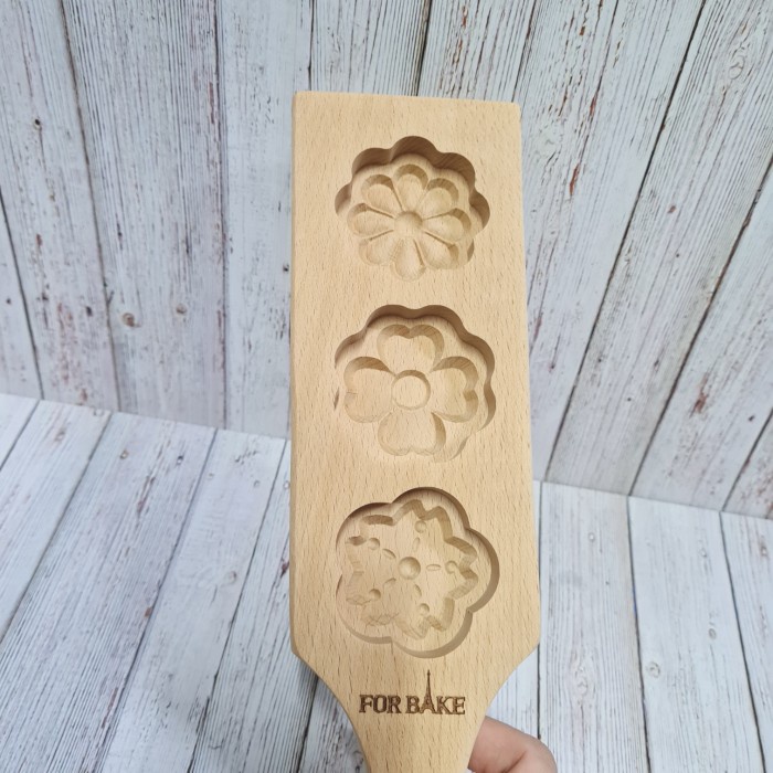 Forbake Wooden mooncake mold 3 cups / cetakan kue ang ku - kayu - FB79003 Clover