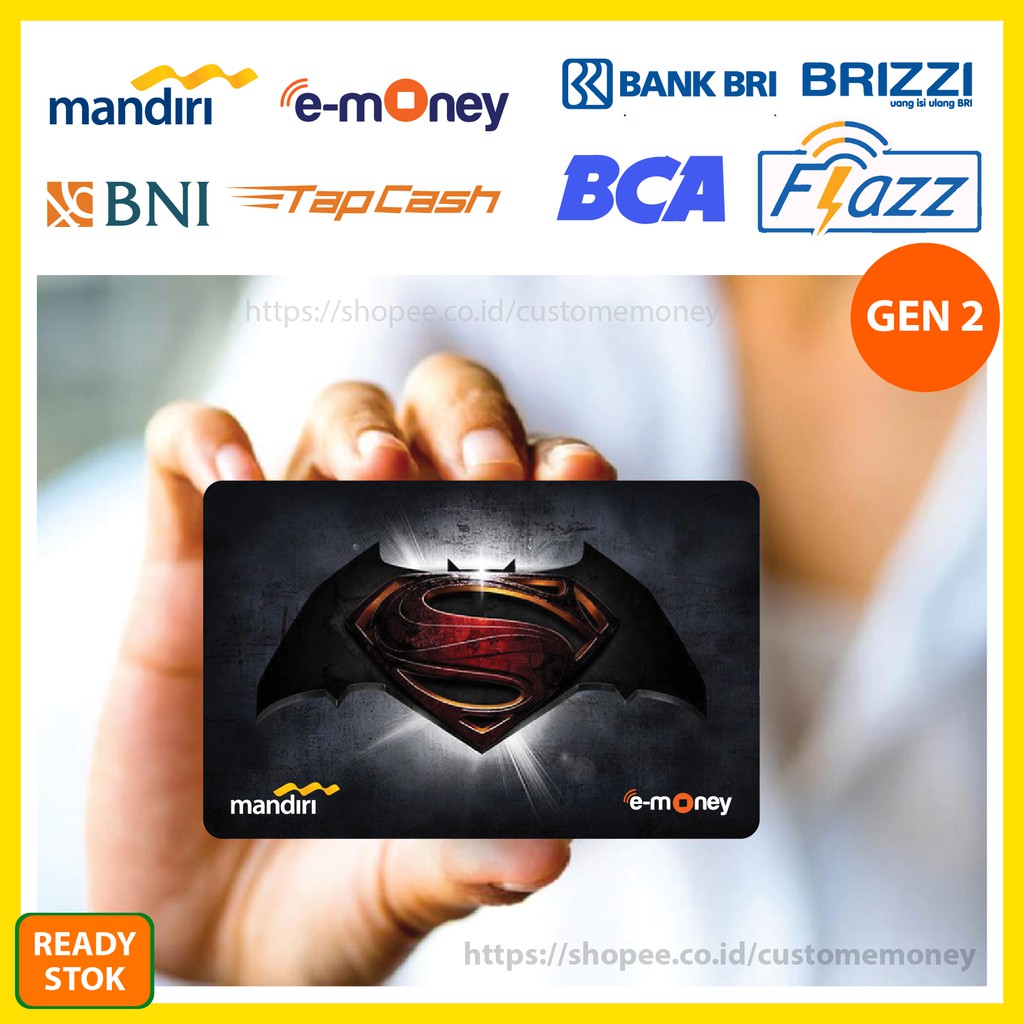 KARTU EMONEY SUPERMAN BATMAN SUPERHERO 29 ETOLL MANDIRI FLAZZ BCA GEN 2 TAPCASH BRIZZI - 1 SISI