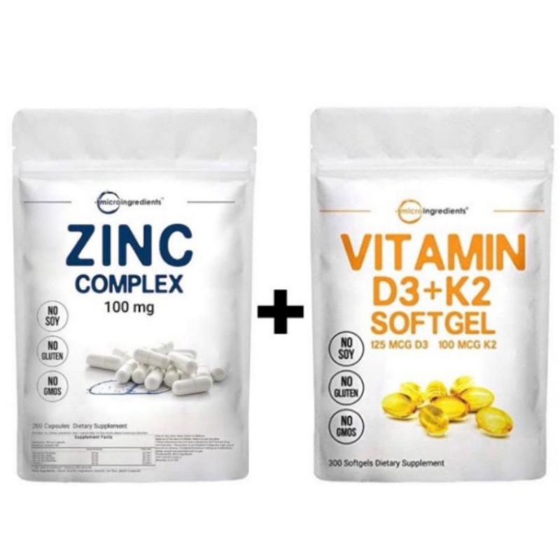 Paket Vitamin D3 + K2 5000 IUDan Zinc Complex 100 MG Microingredients