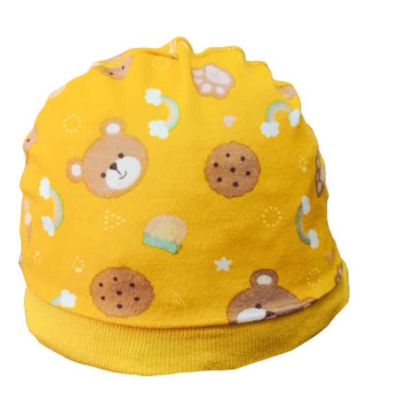 Topi Bayi Kupluk kaos motif / Topi Kupluk Bayi Rajut Laki Laki