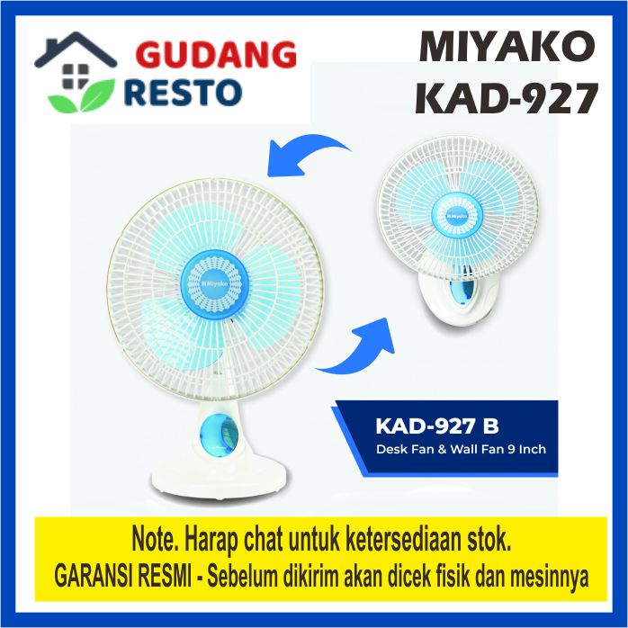 MIYAKO KAD 927 B KIPAS ANGIN 2 IN 1 MEJA / DUDUK / DINDING WALL FAN 9 INCH KAD927 B PL TABLE FAN