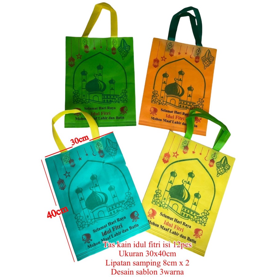 

Goodie Bag Spunbond Idul Fitri tas kain tenteng LEBARAN Handle 30x40cm