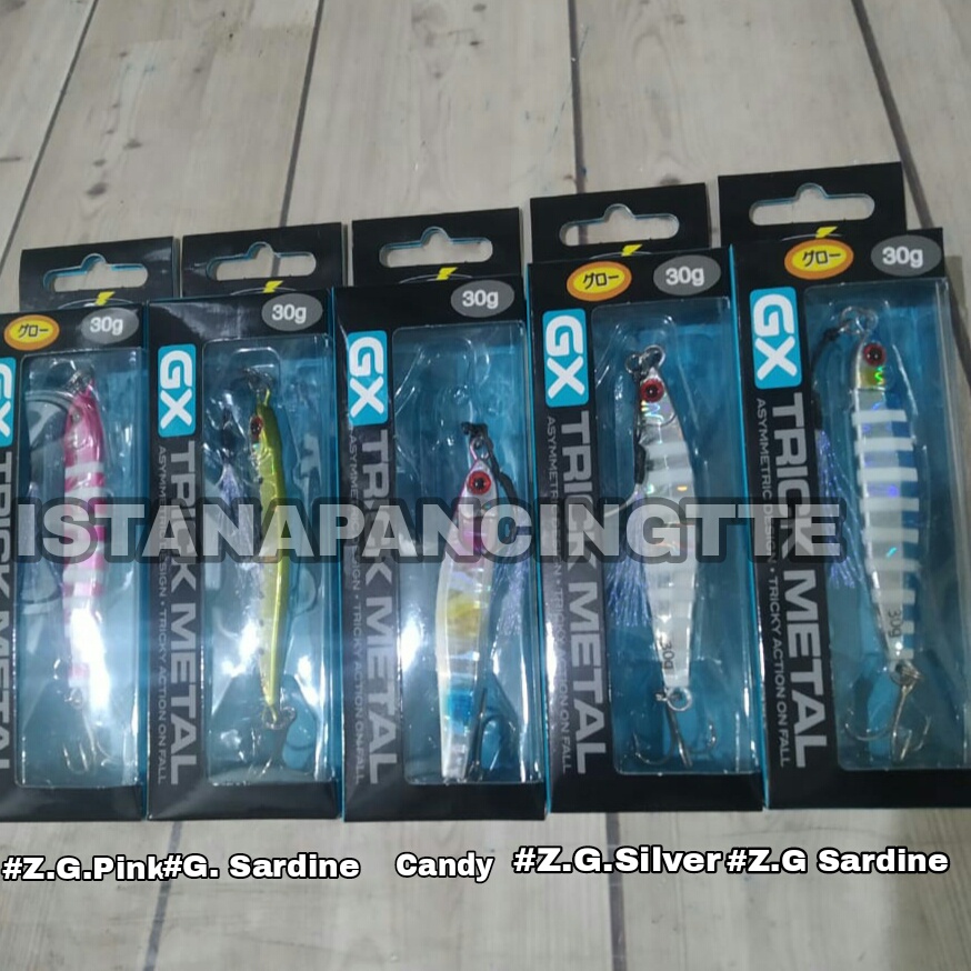 UMPAN METAL JIG GX TRICK METAL 30GR COLOR: ZEBRA GLOW PINK, GREEN SARDINE, CANDY, ZEBRA GLOW SILVER,