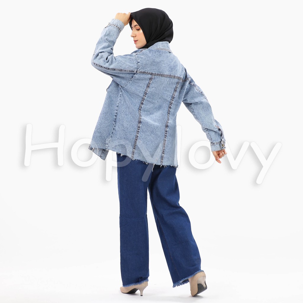 HOPYLOVY - Jaket Jeans Wanita Model Oversize Elham Fringe