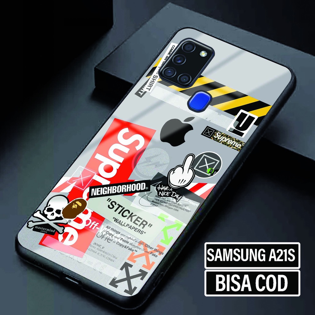 Case Glossy Samsung A21S - Softcase Samsung A21S - Fashion Case Motif [ Sticker Branded 2 ] - Kesing