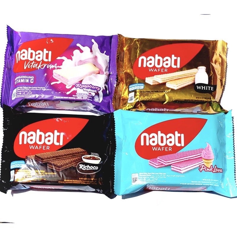 

Nabati Wafer ada 4 rasa: richoco, pinklava, raspberry, white, ( 5 pcs x @46g )