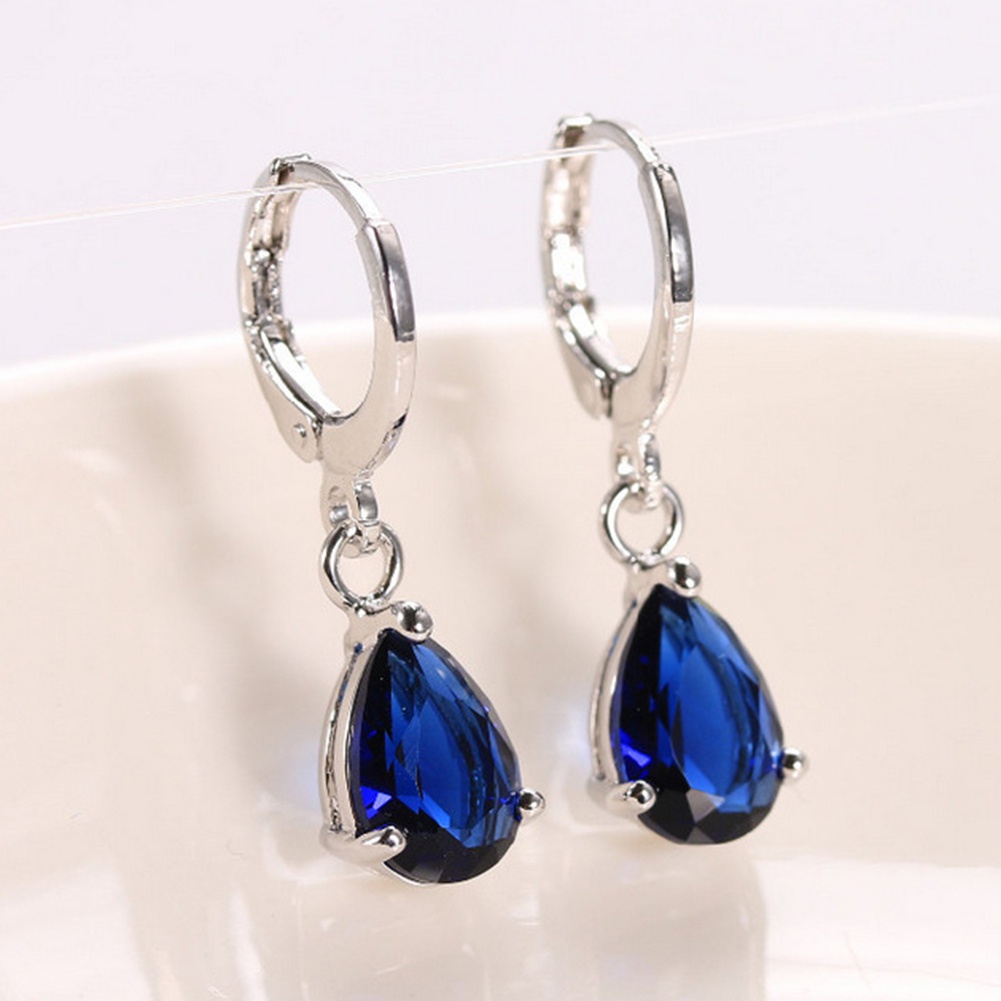 Anting Hoop Cubic Zirconia Bentuk Teardrop Untuk Wanita