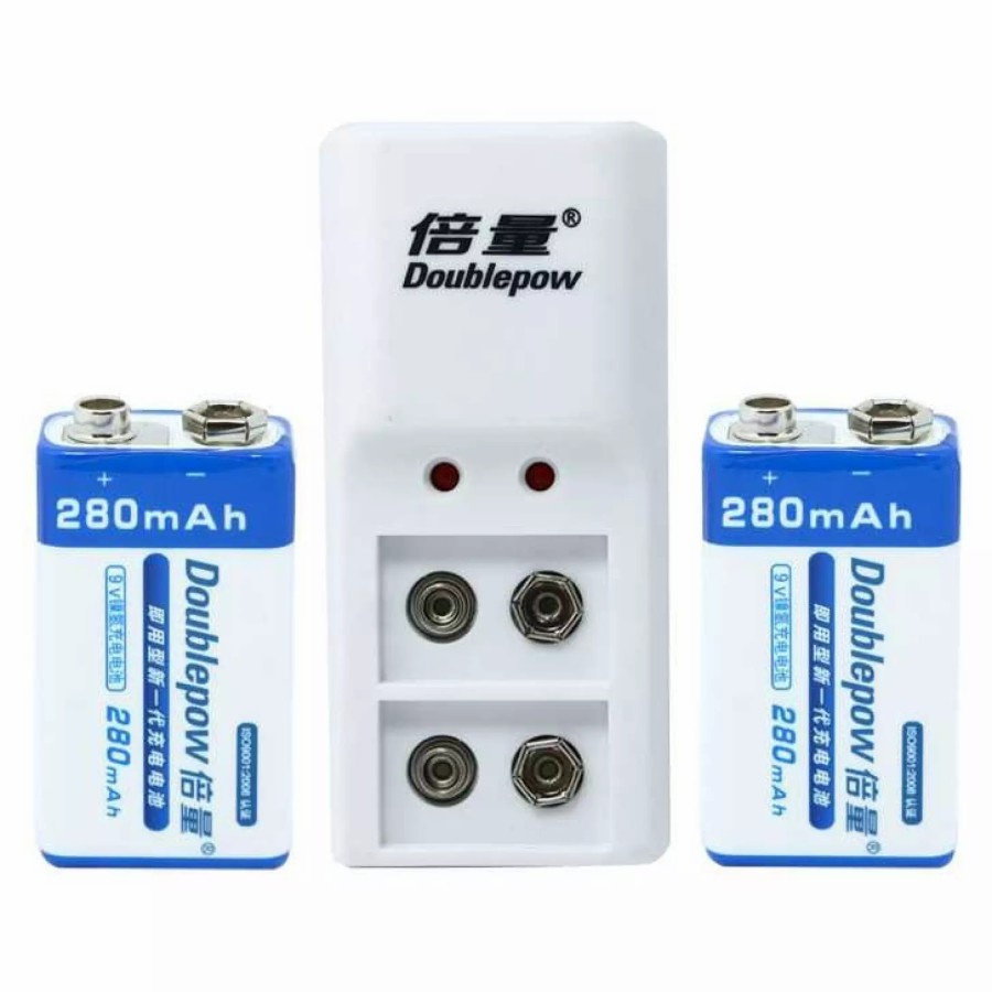 PAKET Doublepow Baterai Cas 9v (1 Charger + 2 Baterai 280mah)