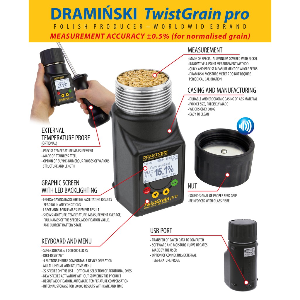 DRAMINSKI TWIST GRAIN PRO TESTER ALAT UKUR KADAR AIR JAGUNG MOISTURE METER DIGITAL