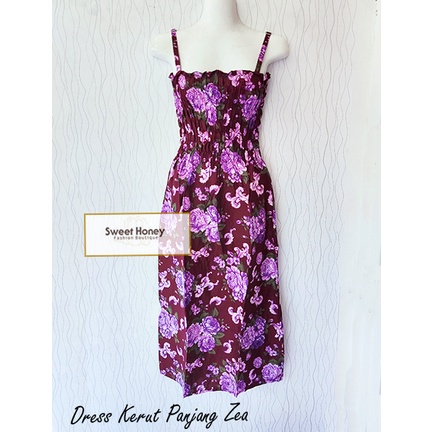 Sweet Honey ~ Dress Kerut Panjang Semok Bali Zea Tali Satu BH Motif Bunga dan Etnik Random