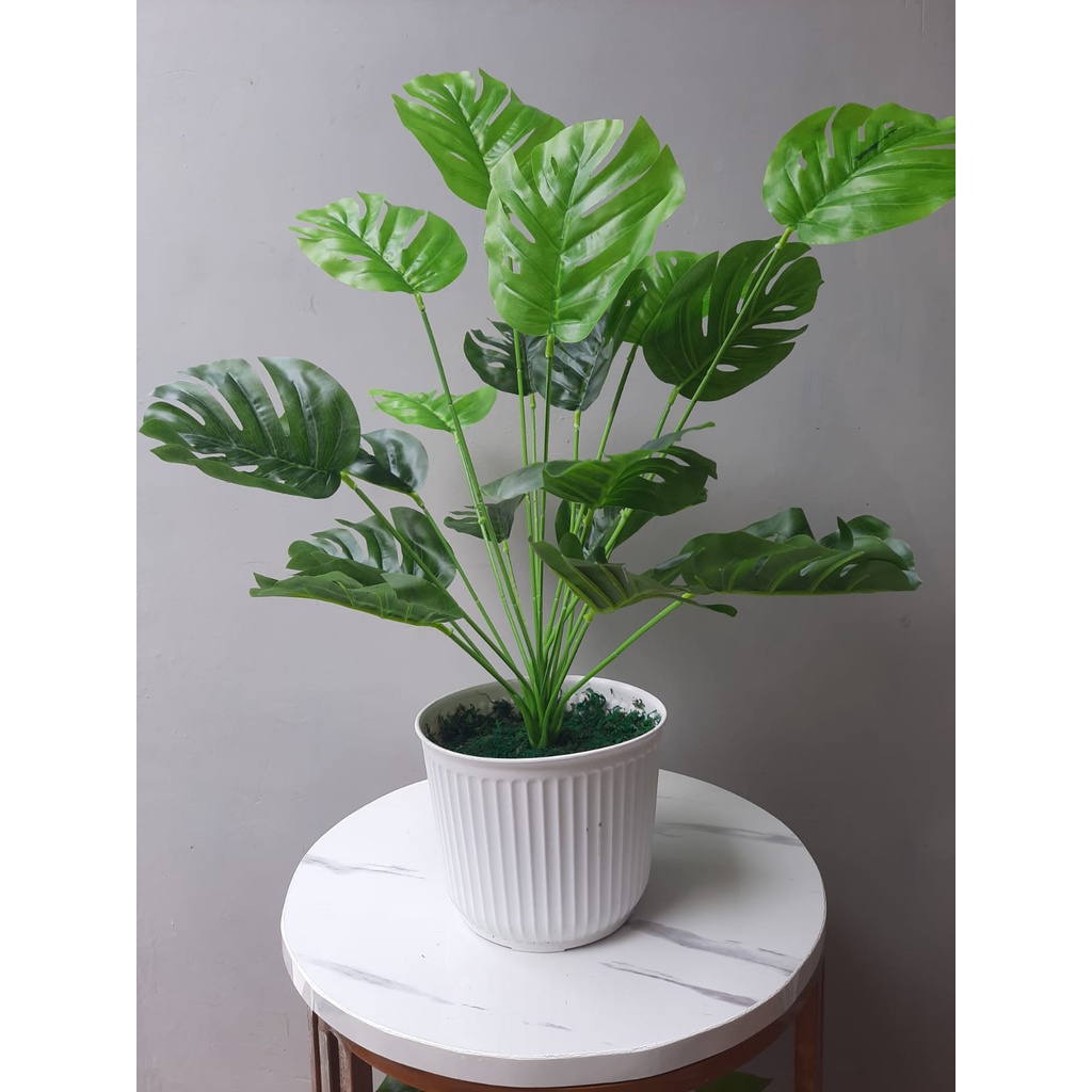 art / DAUN MONSTERA 5818 BESAR + POT 8828 /TANAMAN HIAS ARTIFISIAL BUNGA PALSU DAUN PLASTIK DAUN BAG