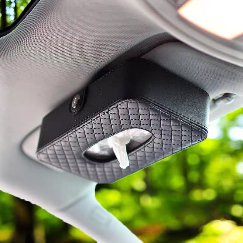 tempat  tissue mobil sunvisor mhkota angsa swan KULIT MOTIF SILANG KOTAK TISSUE Tisu Jepit Sunvisor Slot Pintu atau Kantong Belakang Jok Mobil