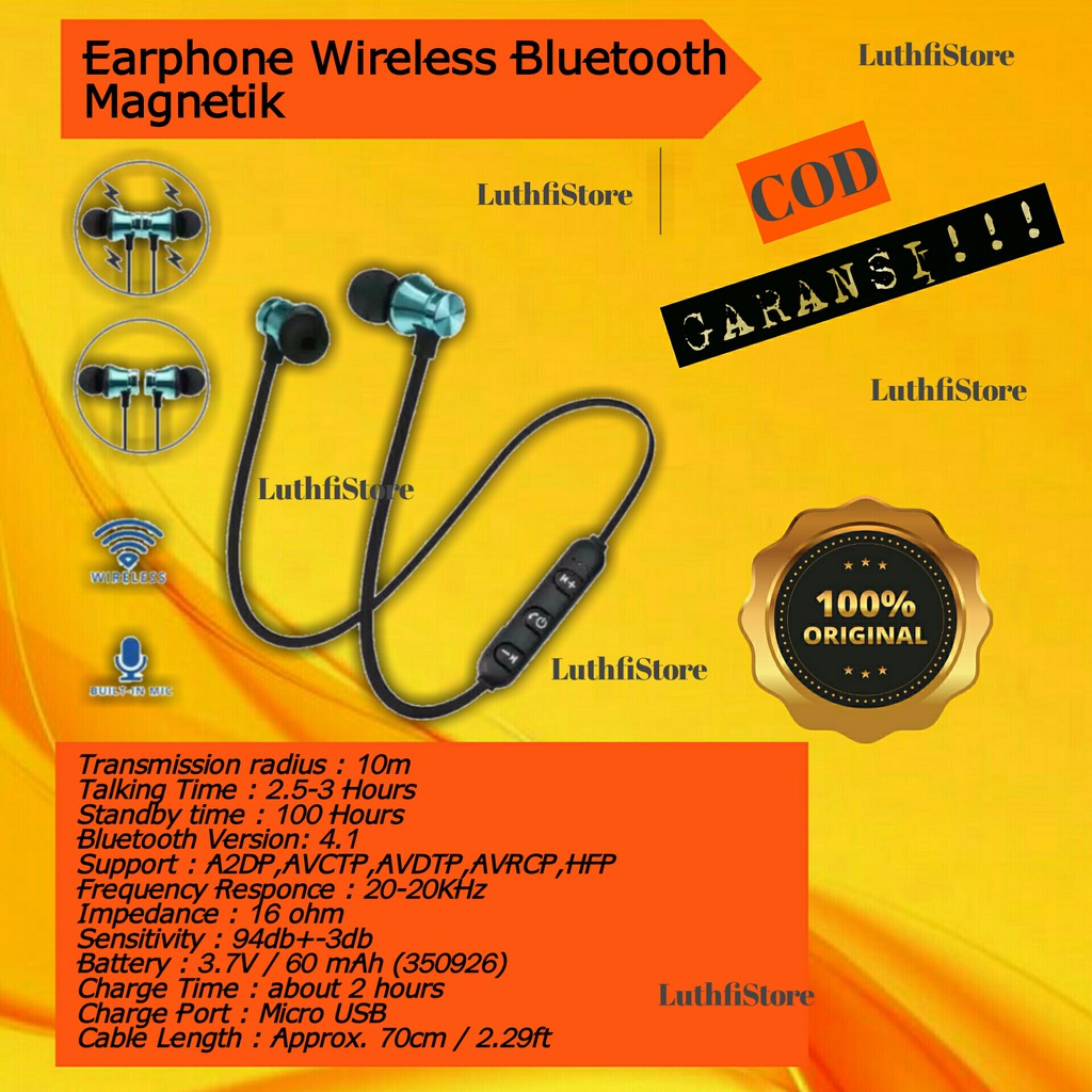 Earphone Wireless Bluetooth Magnetik Headset Bluetooth Bahan Metal untuk olahraga