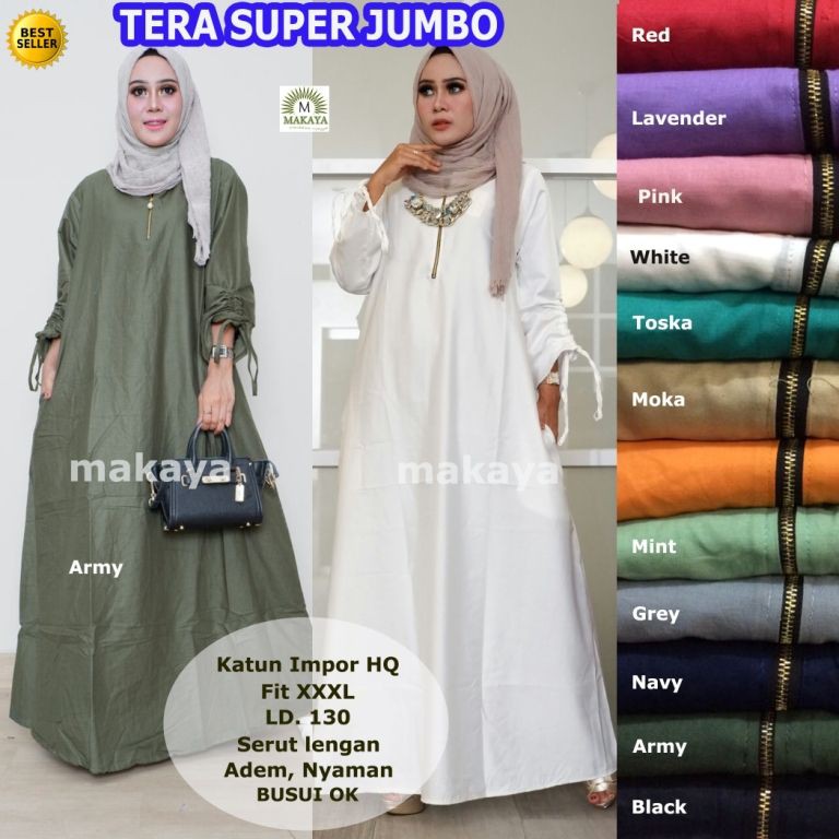 Baju Gamis Pesta TERA SUPER JUMBO - Katun Impor Indah Menawan - LD 130 XXXL Serut makaya gamos syari