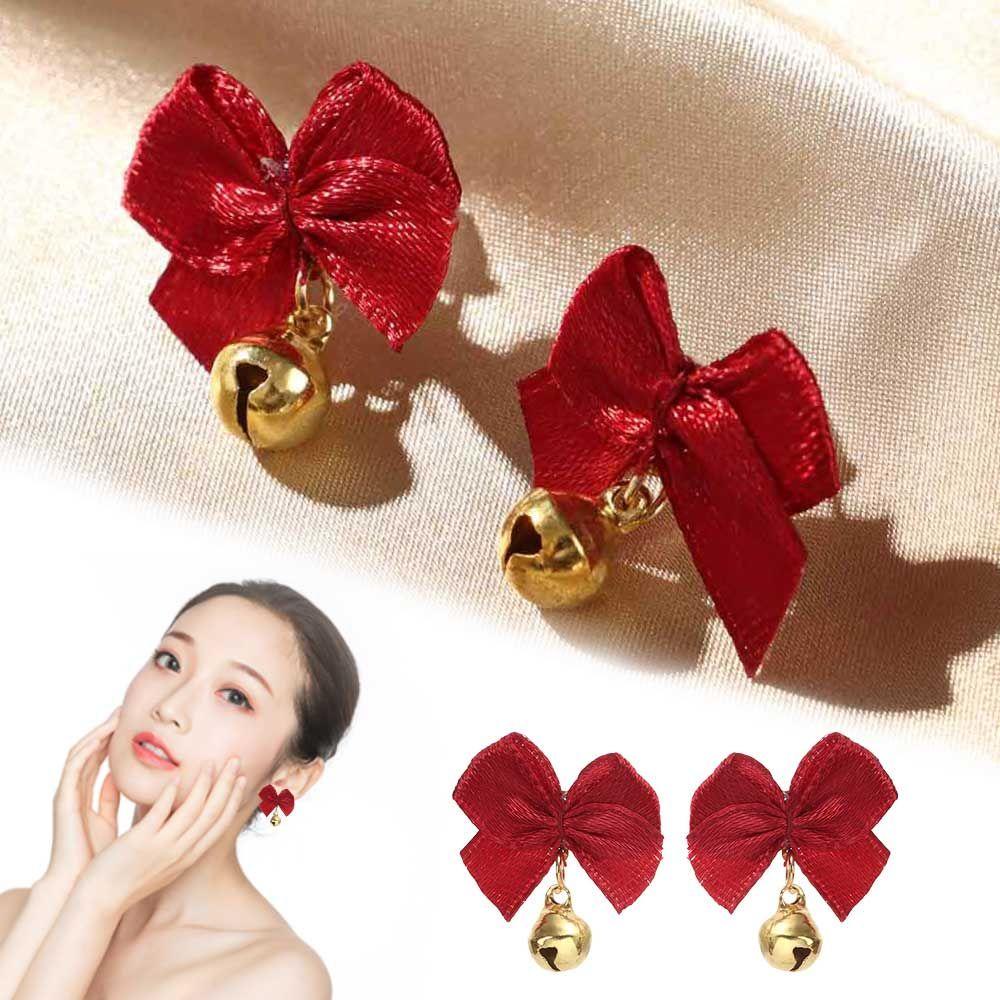 R-flower Stud Earrings Dekorasi Pesta Lonceng Busur Merah Xams