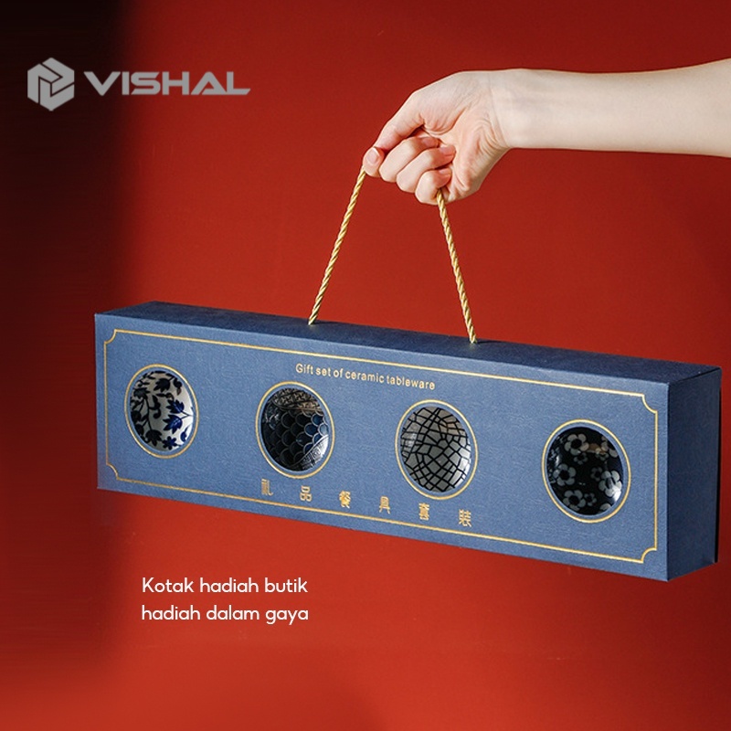 VISHAL Souvenir Mangkuk Set Mangkok Keramik Hand painted Japanese Wedding Gift Box Hampers Kado Bowl Set